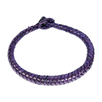 Braided leather bracelet, 'Violet Grace' - Handcrafted Braided Leather Bracelet in Purple