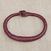 Braided leather bracelet, 'Crimson Grace' - Handcrafted Braided Leather Bracelet in Crimson