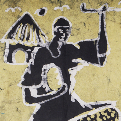 Wandbehang aus Baumwollbatik - Jonquil Baumwoll-Batik-Wandbehang mit tanzendem Schlagzeuger