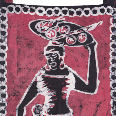 Tapiz de pared de algodón - Figura de mujer hecha a mano de algodón batik para colgar en la pared de Ghana
