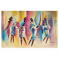 'Golden Moments' - Acrylic on Canvas Painting of Musicians