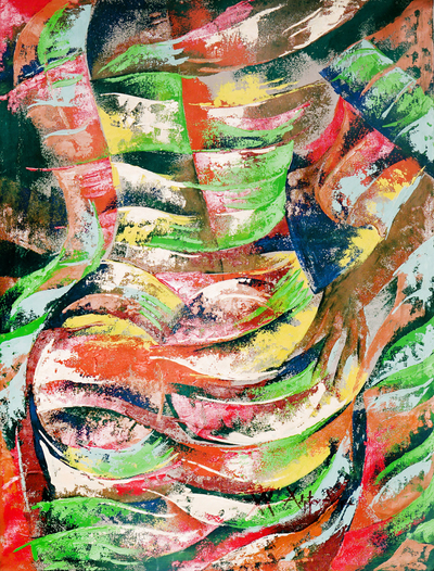 'Twist' - Cuadro abstracto multicolor de mujer