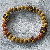 Eco-friendly beaded stretch bracelet, 'Day Journey' - Handmade Orange and Yellow Beaded Stretch Bracelet