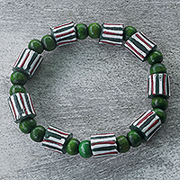 Eco-friendly beaded stretch bracelet, 'Good Will in Green' - Eco-Friendly Green Beaded Stretch Bracelet