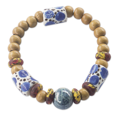 Blue and Yellow Eco-Friendly Beaded Stretch Bracelet