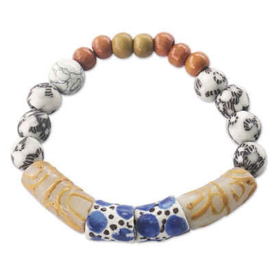 Eco-friendly beaded stretch bracelet, 'Dizzy Heights' - Hand Crafted Beaded Stretch Bracelet
