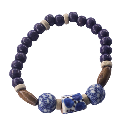 Blue Beaded Stretch Bracelet from Ghana