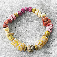 Eco-friendly beaded stretch bracelet, 'Good Memories' - Handmade Pink and Yellow Beaded Stretch Bracelet