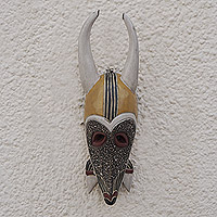 African wood mask, 'Traditional Antelope' - African Sese Wood Antelope Mask Crafted in Ghana