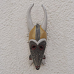 African Sese Wood Antelope Mask Crafted in Ghana, 'Traditional Antelope'
