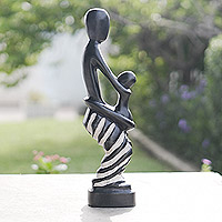 Wood sculpture, 'Unconditional Motherly Love' - Hand-Carved Wood Sculpture Featuring a Mother and a Child