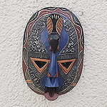 African Wood Mask Carved and Painted by Hand in Ghana, 'The Sky Is The Limit'