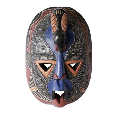 Máscara de madera africana - Máscara Africana de Madera Tallada y Pintada a Mano en Ghana