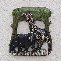 Wood wall art, 'Natural Unity' - Hand-Carved Sese Wood Wall Art Featuring Wildlife from Ghana