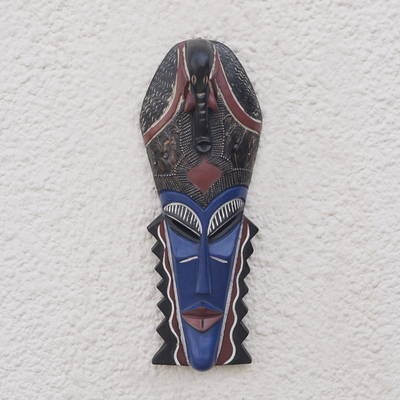 Máscara de madera africana - Máscara africana de madera de Sese en azul fabricada en Ghana