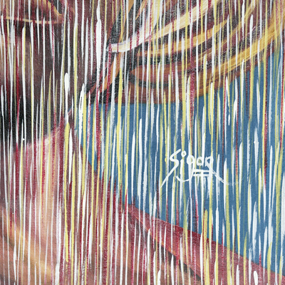 'Meditación' - Pintura realista sin estirar de una mujer meditativa bajo la lluvia