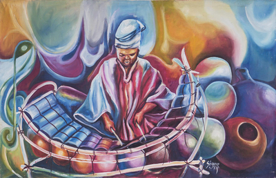'Northern Rythms' - Unstretched Expressionist Painting of Ghanaian Musician