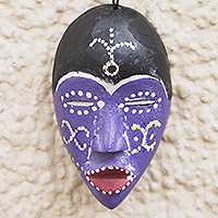 African wood mini mask, 'Cute Power' - Hand Carved and Hand Painted Sese Wood Mini Mask from Ghana
