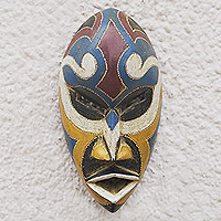 African wood mask, 'Lumumba' - Colorful African Mask Crafted in Ghana from Sese Wood