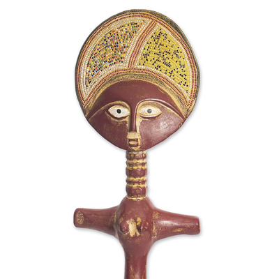 Muñeca de fertilidad de madera, 'Adwoa' - Muñeca de fertilidad de madera Sese pintada a mano con cuentas de vidrio