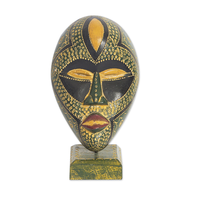 African wood mask, 'Rufaro' - Hand-Painted African Sese Wood Mask with Stand