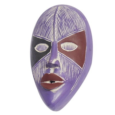 African wood mask, 'Diallo' - Hand-Painted African Sese Wood Mask from Ghana