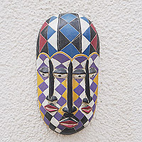 African wood mask, 'Triple Face' - Multicolored Hand Carved & Hand Painted Wood Mask from Ghana