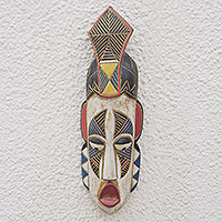 African wood mask, 'Jaja' - Handcrafted African Sese Wood Mask from Ghana
