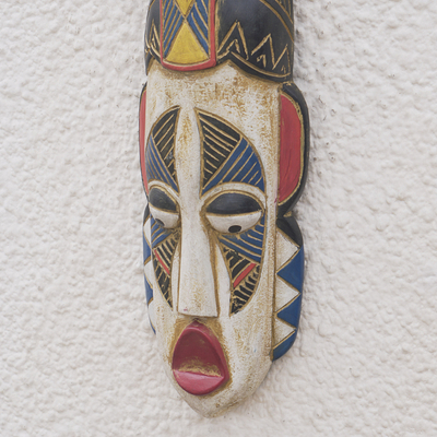 African wood mask, 'Jaja' - Handcrafted African Sese Wood Mask from Ghana