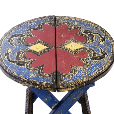 Mesa plegable de madera y aluminio - Mesa plegable artesanal de madera de sesé flamenco azul