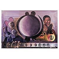 'Gye Nyame' - Surrealist Adinkra Symbol Painting from Ghanaian Artist