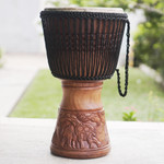 Wood djembe drum, 'Giant of the Forest' - Wood Djembe Drum with Giraffe Hand-Carved Motifs from Ghana