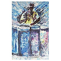 'Beat of Drum' - Unstretched Impressionist Painting of  African Drummer