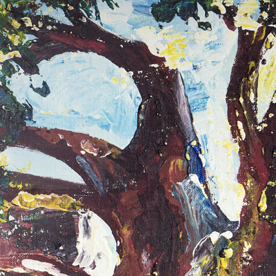 'El árbol de Iroko' - Pintura expresionista sin estirar de un árbol de Ghana
