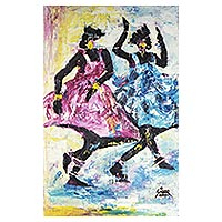 'Dance Beat' - Impressionist Painting in Cool Color Scheme and Unstretched