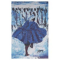 'Northern Dance' - Unstretched Impressionist Painting of Ghanaian Dancer