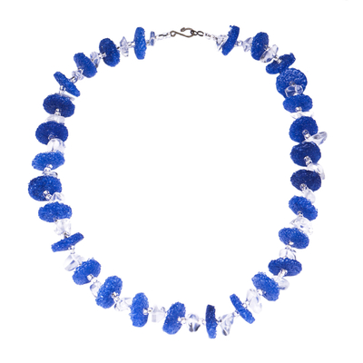 Sapphire Recycled Glass Beaded Necklace from Ghana