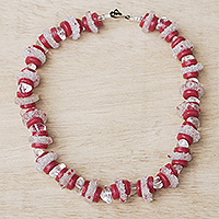 Glass beaded necklace, 'Gentle Red' - Eco-Friendly Recycled Glass Beaded Necklace in Red