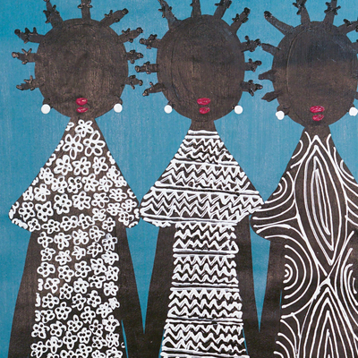Besorgte Frauen II - Signiertes expressionistisches Gemälde einer afrikanischen Frau