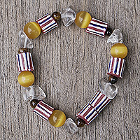 Glass beaded stretch bracelet, 'Precious Feline' - Eco-Friendly Glass Beaded Stretch Bracelet from Ghana