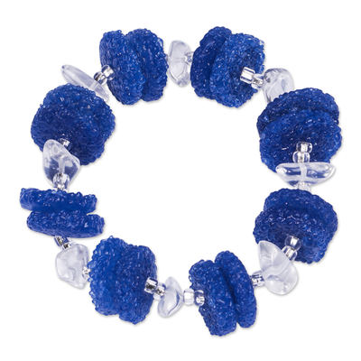 Ghanaian Recycled Glass Beaded Bracelet in Sapphire Hue