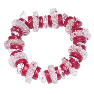 Glass beaded stretch bracelet, 'Gentle Red' - Eco-Friendly Glass Beaded Stretch Bracelet in Red