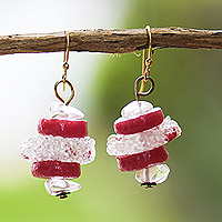 Glass beaded dangle earrings, 'Gentle Red' - Eco-Friendly Glass Beaded Dangle Earrings in Red