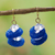 Glass beaded dangle earrings, 'Intense Sapphire' - Sapphire Recycled Glass Beaded Dangle Earrings from Ghana