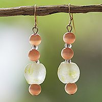 Glass beaded dangle earrings, 'Sweet Home' - Recycled Glass Beaded Dangle Earrings with Warm Palette