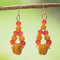 Glass beaded dangle earrings, 'Oyerepa' - Handcrafted Orange Glass Beaded Dangle Earrings from Ghana