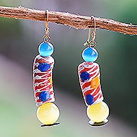 Cat's eye dangle earrings, 'Vibrant Aesthetic' - Eco-Friendly Dangle Earrings with Cat's Eye Beads