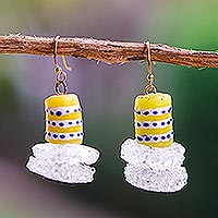 Recycled glass dangle earrings, 'Eco Protector' - Handcrafted Recycled Glass Dangle Earrings from Ghana