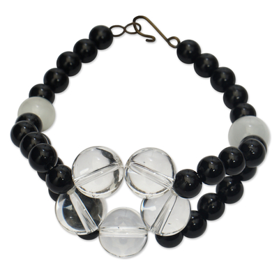 Cat's eye beaded pendant bracelet, 'Divine Blossoms' - Eco-Friendly Beaded Pendant Bracelet with Cat's Eye Stones