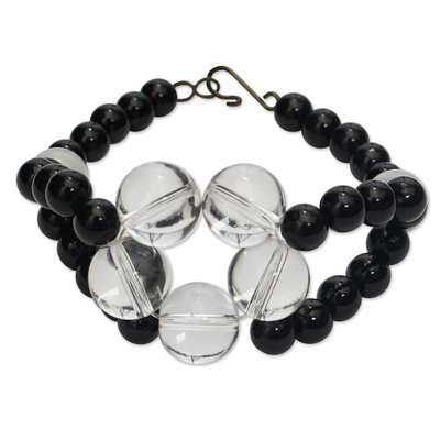 Cat's eye beaded pendant bracelet, 'Divine Blossoms' - Eco-Friendly Beaded Pendant Bracelet with Cat's Eye Stones